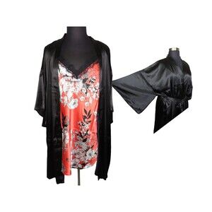 Secret Treasures Floral Satin Chemise & Black Kimono Style Robe, Plus Size 3X